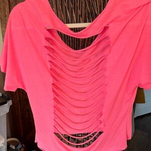 Vibrant Neon Pink Graphic Crop Open Back Top Small